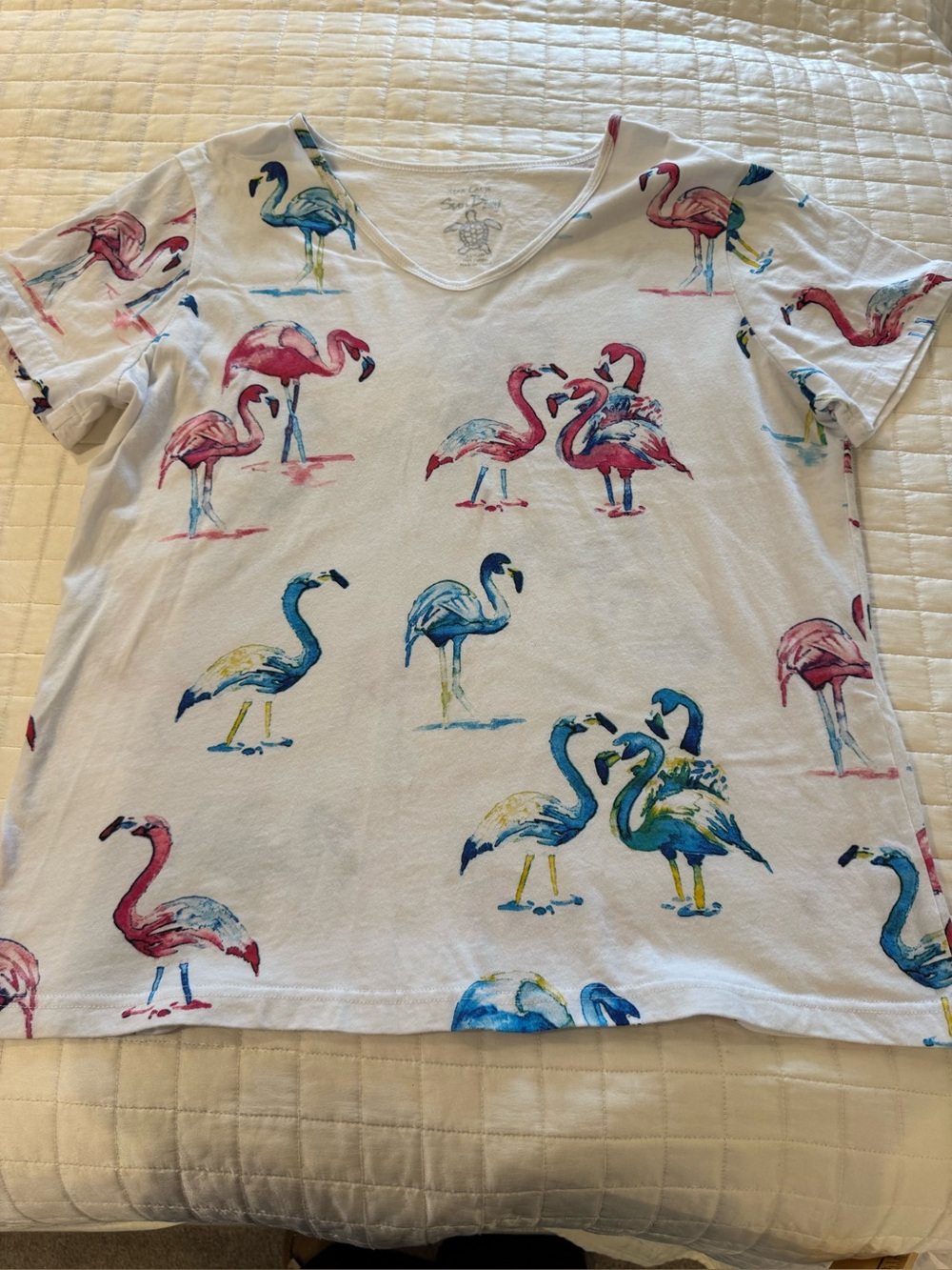 Sun Bay White Flamingo Print Tee - Multicolor Flamingo Motif